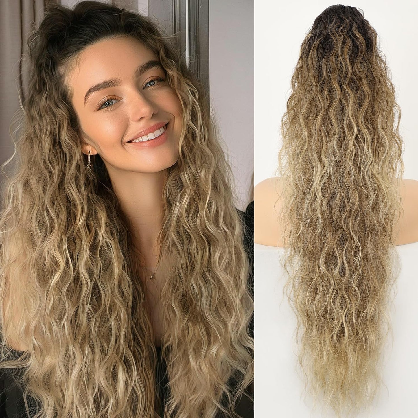 Claw Clip Long Wavy Ponytail Extension 30" Fluffy Natural Looking Synthetic Hairpiece