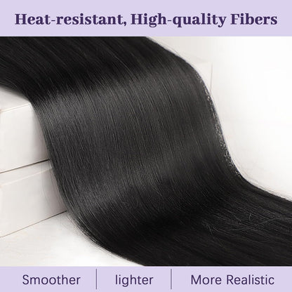 Natural Soft Clip In & Drawstring Long Straight Ponytail Extension For Women Synthetic Hairpiece
