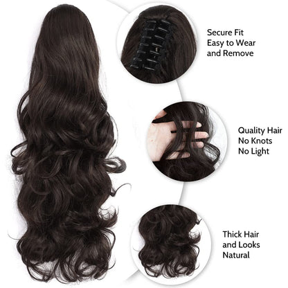 Claw Clip In Long Wavy Ponytail Hair Extension For Women Fluffy Natural Looking Synthetic Hairpiece