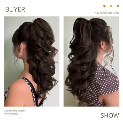 Claw Clip In Long Wavy Ponytail Hair Extension For Women Fluffy Natural Looking Synthetic Hairpiece