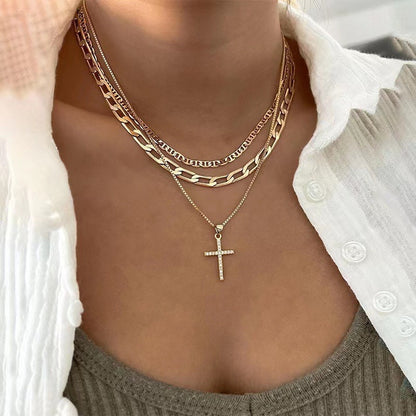 3pcs Layered Stacked Cross Pendant Necklace Set For Women