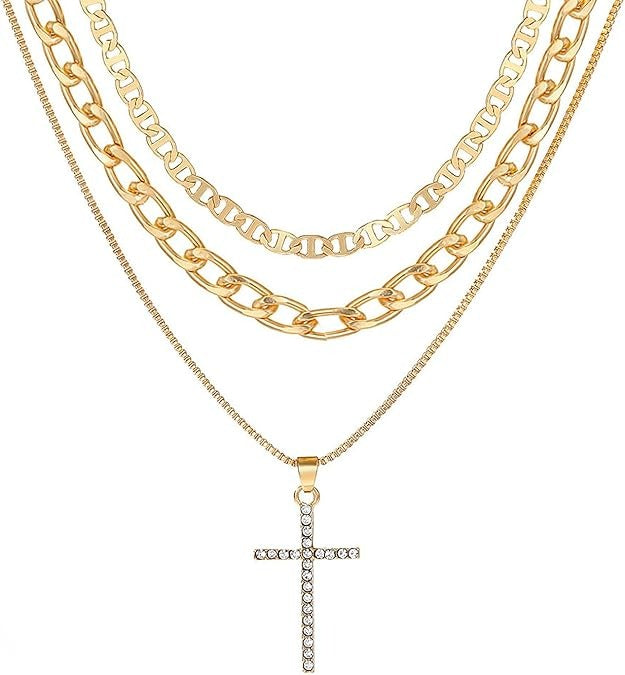 3pcs Layered Stacked Cross Pendant Necklace Set For Women