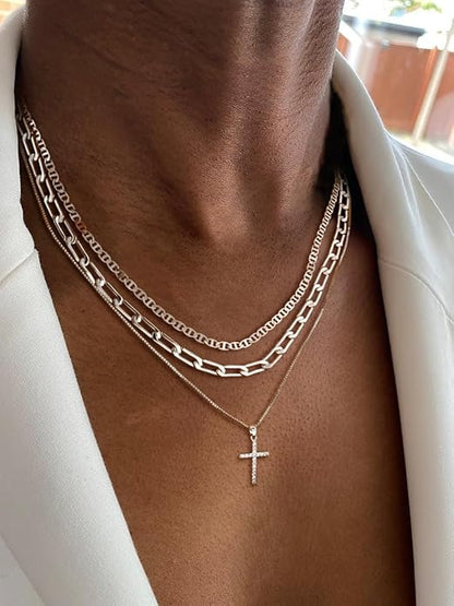3pcs Layered Stacked Cross Pendant Necklace Set For Women