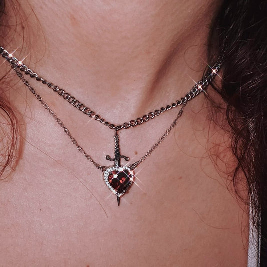 Multi-layered Heart-piercing Dagger Vintage Necklace