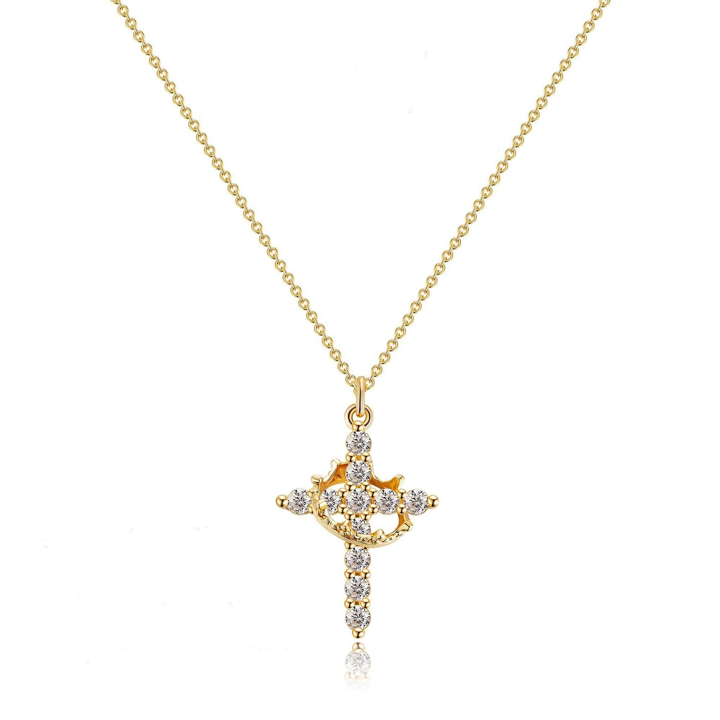 Simple Diamond Crown Cross Necklace Women