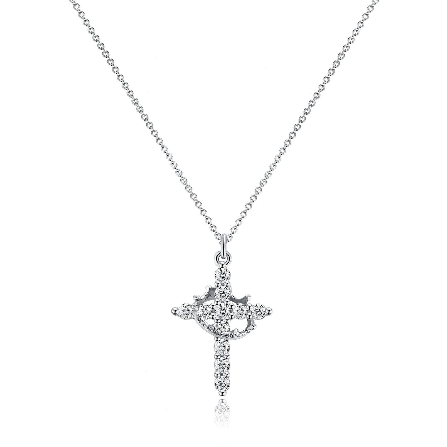 Simple Diamond Crown Cross Necklace Women