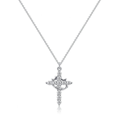 Simple Diamond Crown Cross Necklace Women