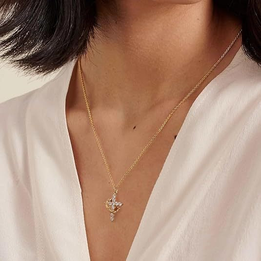 Simple Diamond Crown Cross Necklace Women