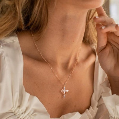 Simple Diamond Crown Cross Necklace Women