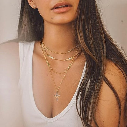 Simple Diamond Crown Cross Necklace Women