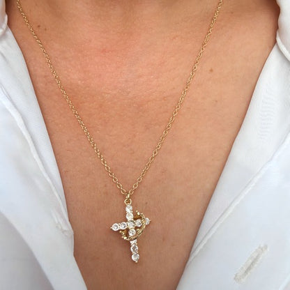 Simple Diamond Crown Cross Necklace Women