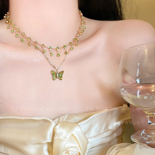 Cool Summer Butterfly Double-layer Tassel Clavicle Chain Necklace Accessories