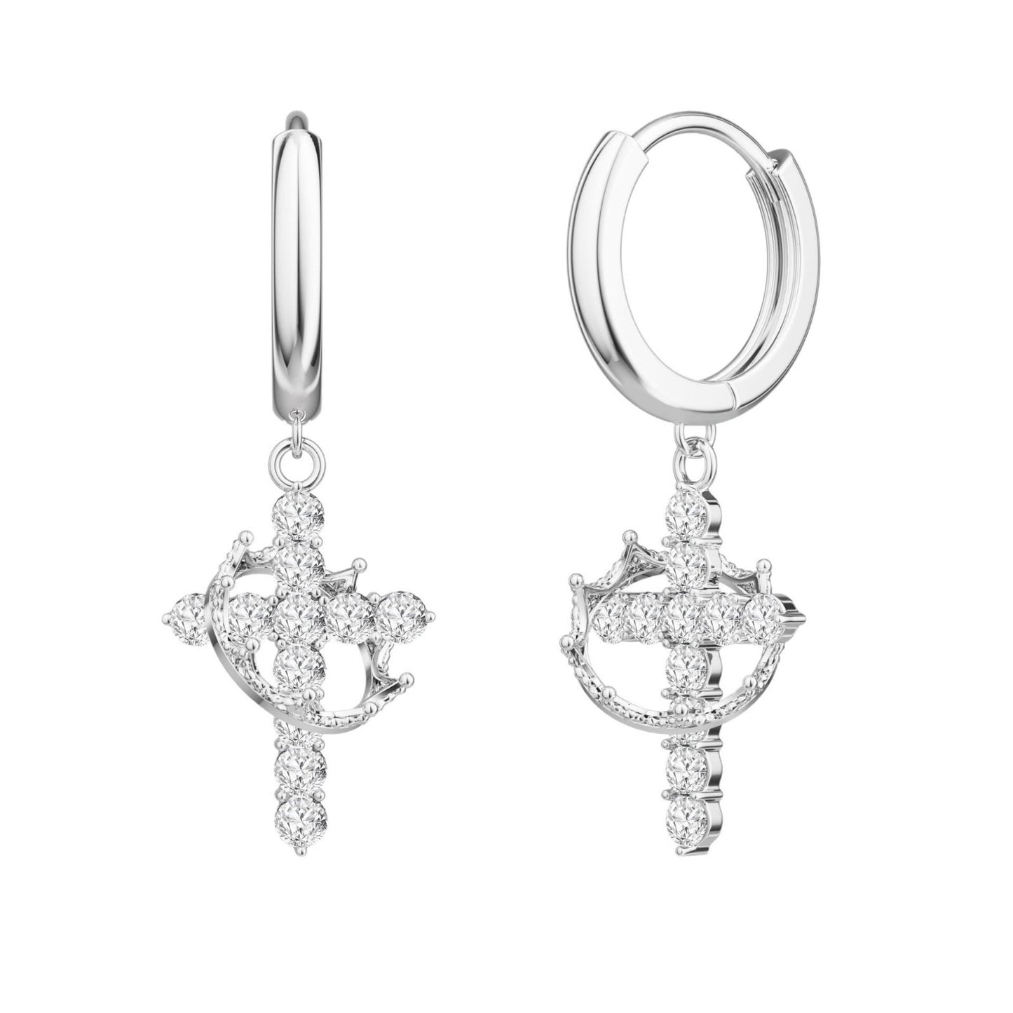 Exquisite Sparkling Zircon Cross Crown Pendant Earrings