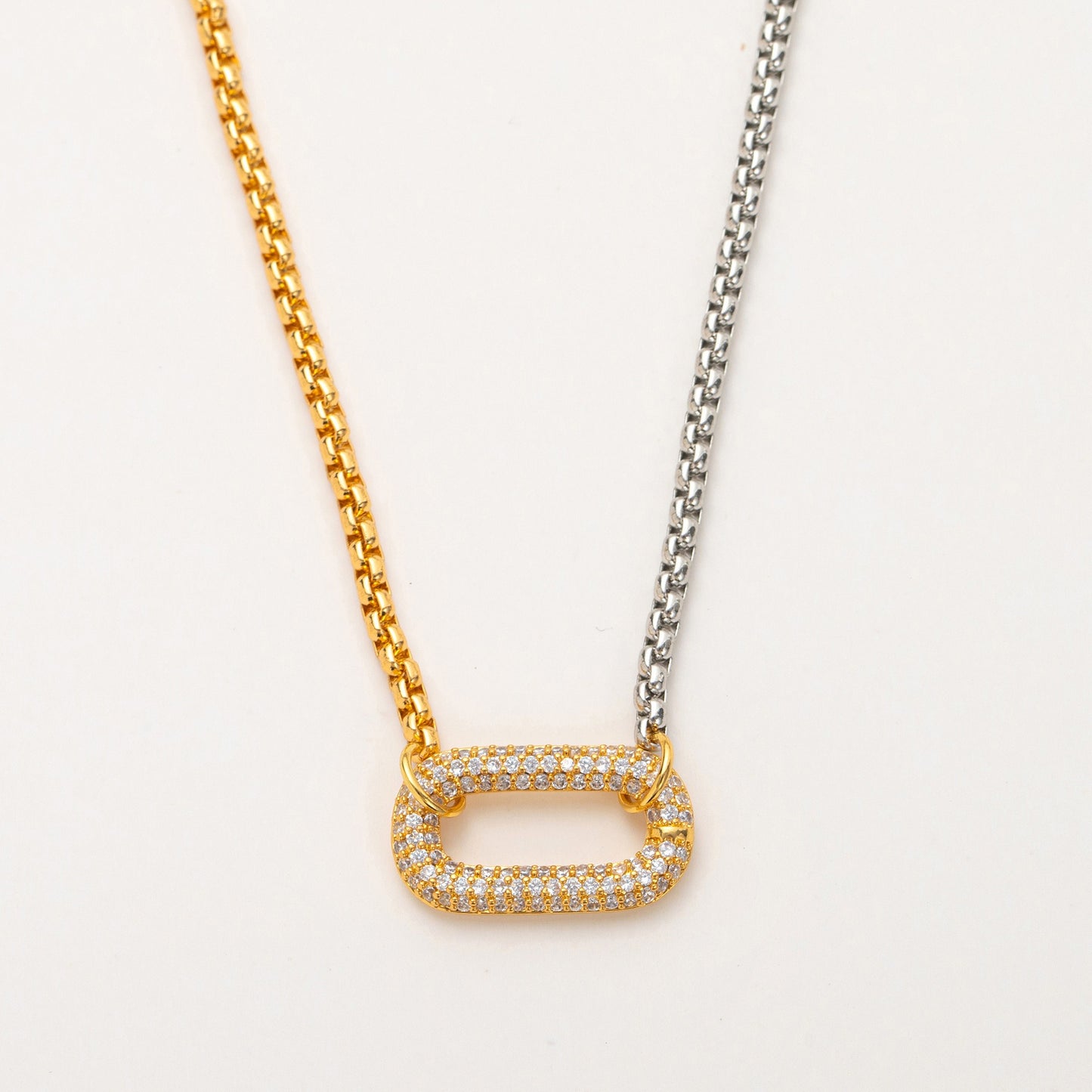 18k Gold Corn Chain U-Shaped Rhinestone Pendant Necklace