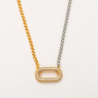 18k Gold Corn Chain U-Shaped Rhinestone Pendant Necklace