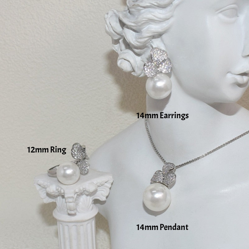 Clover Pearl Jewelry Set Earrings Necklace Ring