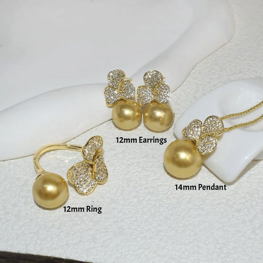Clover Pearl Jewelry Set Earrings Necklace Ring