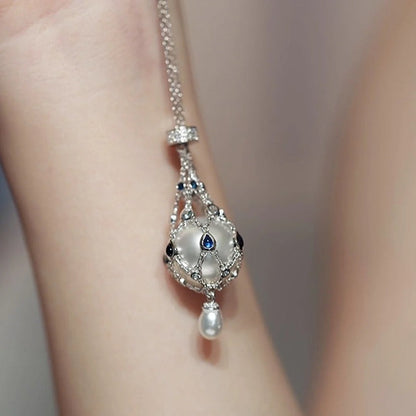 Adjustable Braided Mesh Metal Pearl Gemstone Pendant Necklac Jewelry Gifts