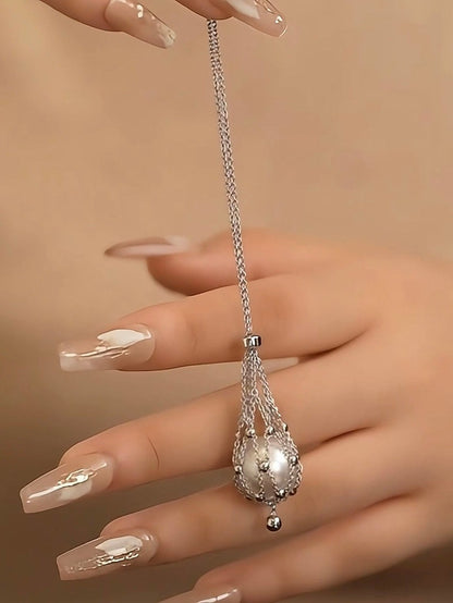 Adjustable Braided Mesh Metal Pearl Gemstone Pendant Necklac Jewelry Gifts