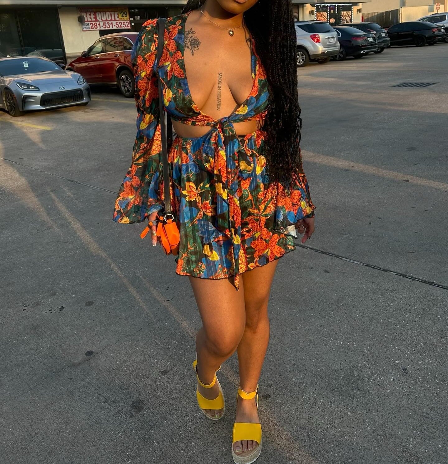 Sexy Summer Tropical Floral Print Chiffon Deep V Cut Out Halter A-Line Mini Dress
