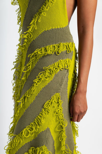 Green Tassel Knit Halter Maxi Dress
