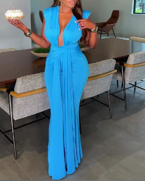 Deep V Neck Sleeveless Bodycon Maxi Dress
