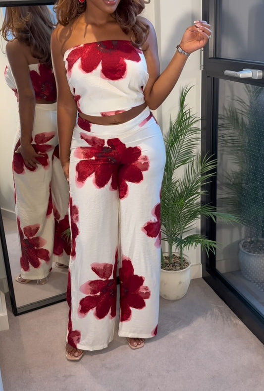 Floral Print Wide Casual 2pcs Set