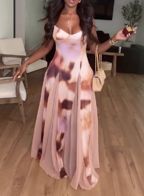 Multi-Color Ombre Print Patchwork Dress