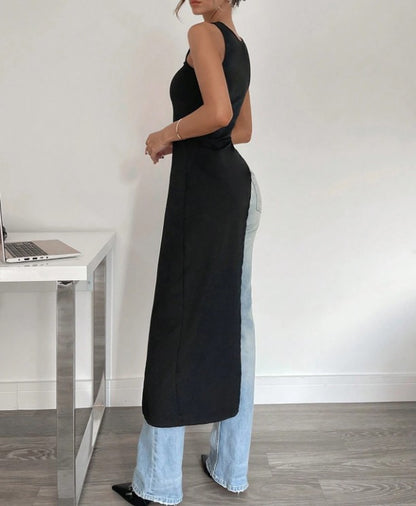 Racy Dark Edgy Long Slit Back Tank Top For Women