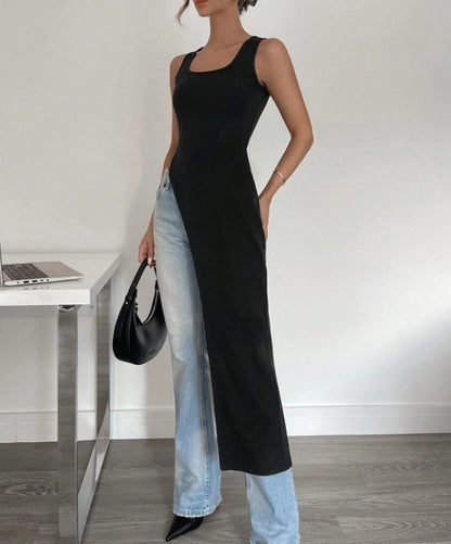 Racy Dark Edgy Long Slit Back Tank Top For Women
