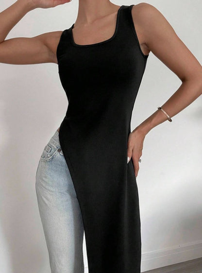 Racy Dark Edgy Long Slit Back Tank Top For Women
