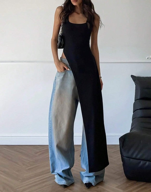 Racy Dark Edgy Long Slit Back Tank Top For Women