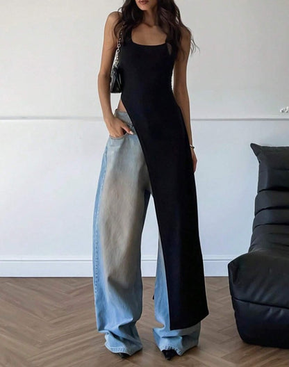 Racy Dark Edgy Long Slit Back Tank Top For Women