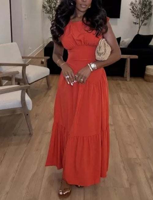 Sleeveless Loose Flowy Crew Neck High Waist Maxi Dress
