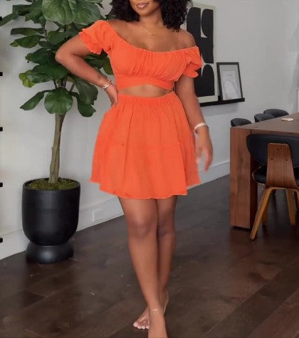 Off Shoulder Tie Up Crop Top And Mini Skirt Set