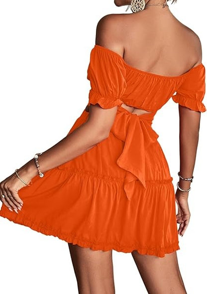 Off Shoulder Tie Up Crop Top And Mini Skirt Set