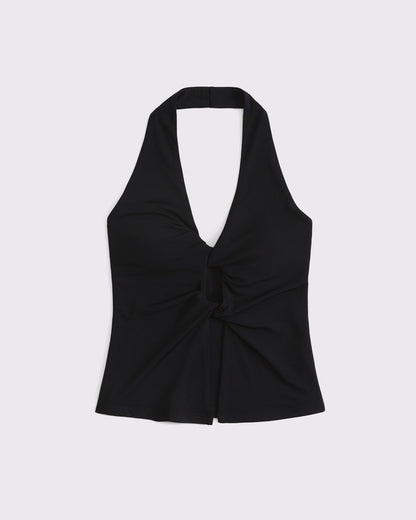 Bra-Free Twist Halter Cutout Top
