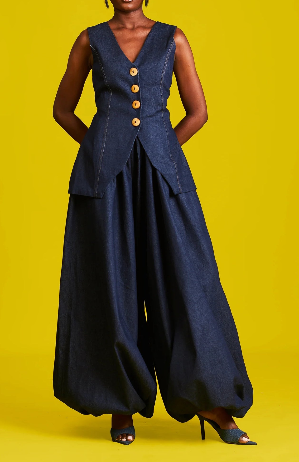 V-neck Vest Loose Pants Denim Suit