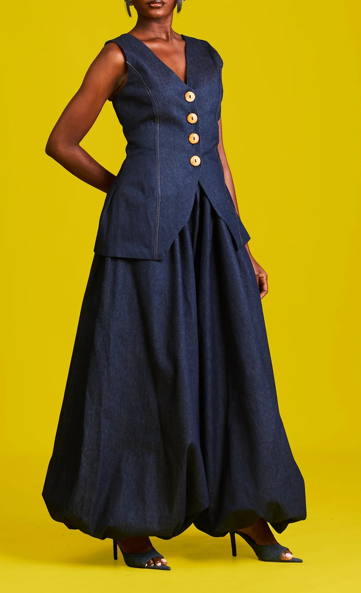 V-neck Vest Loose Pants Denim Suit