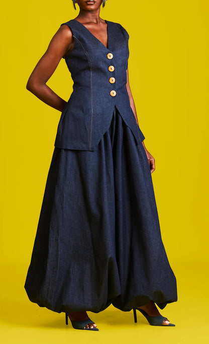 V-neck Vest Loose Pants Denim Suit