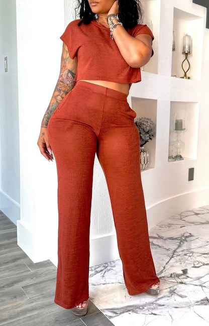 Solid Color Cotton Casual Two-piece Suit With Pockets