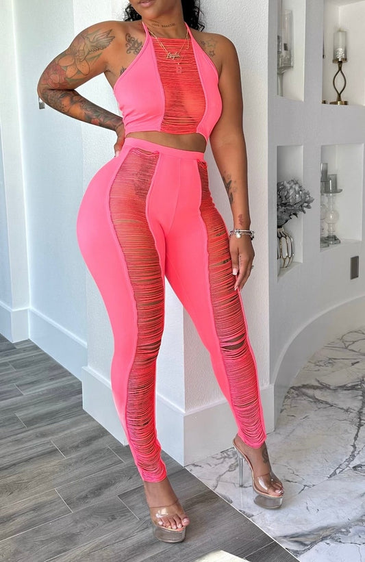 Tight Elastic Halterneck Cutout 2pcs