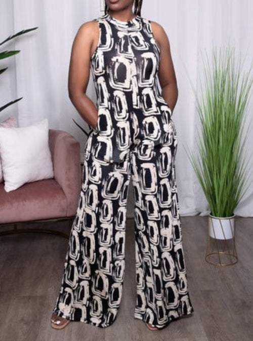 Sleeveless Print Jumpsuit