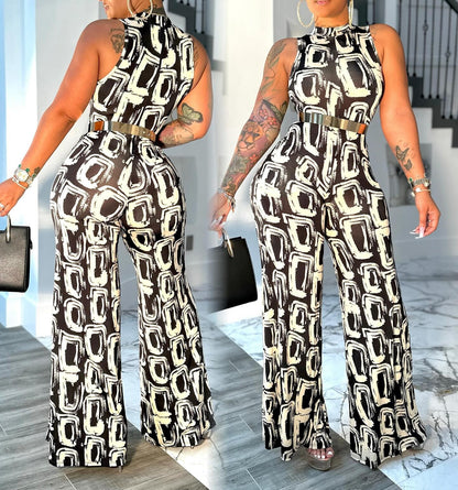 Sleeveless Print Jumpsuit