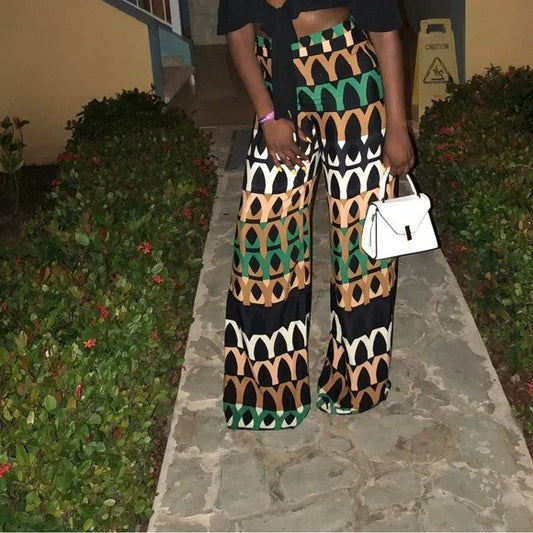 Printed Wide Legged Lenin Pants