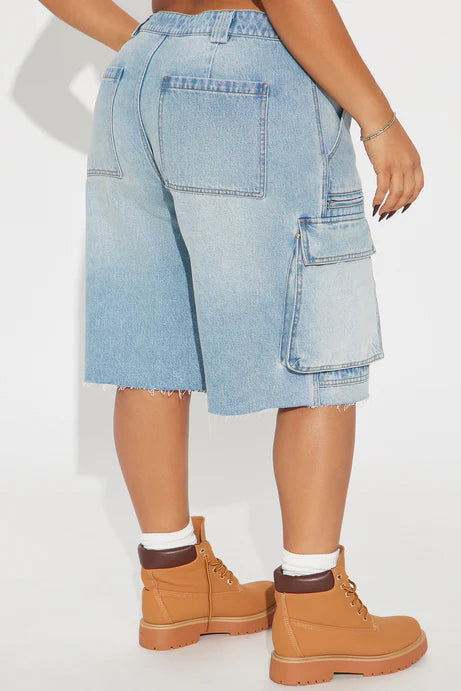 Light Wash Denim Cargo Jorts