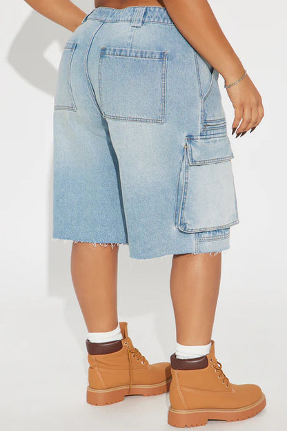 Light Wash Denim Cargo Jorts
