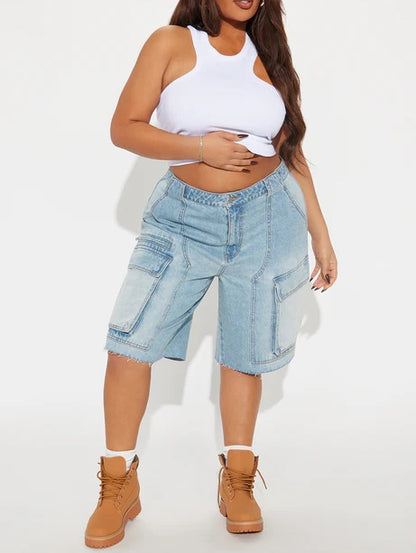 Light Wash Denim Cargo Jorts