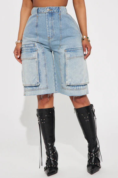 Light Wash Denim Cargo Jorts