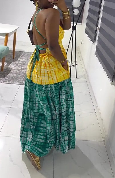 Backless Two Tone Dress
